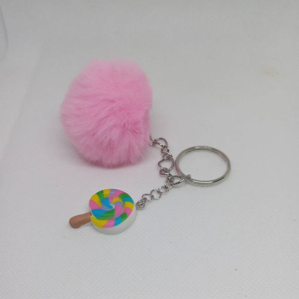 Hand Made Mini Lolipop Charm With a Light Pink Pom Pom